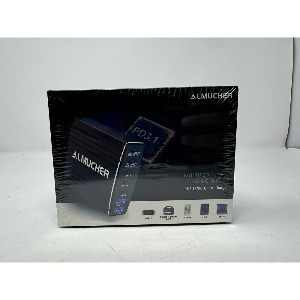 AlMucher Multiport USB C GAN Charger PD3.1/7 Port/ Fast Charger 210W - Black
